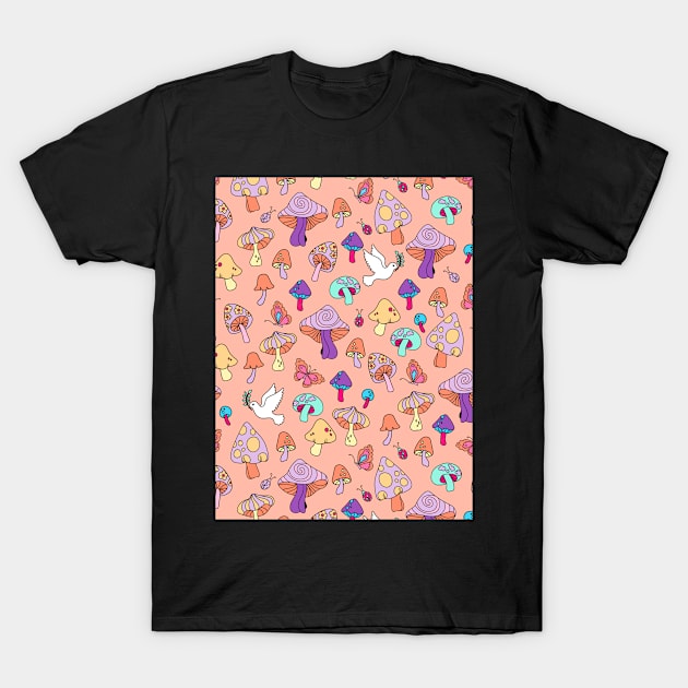 Groovy Peace and Love Retro Mushrooms T-Shirt by Hypnotic Highs